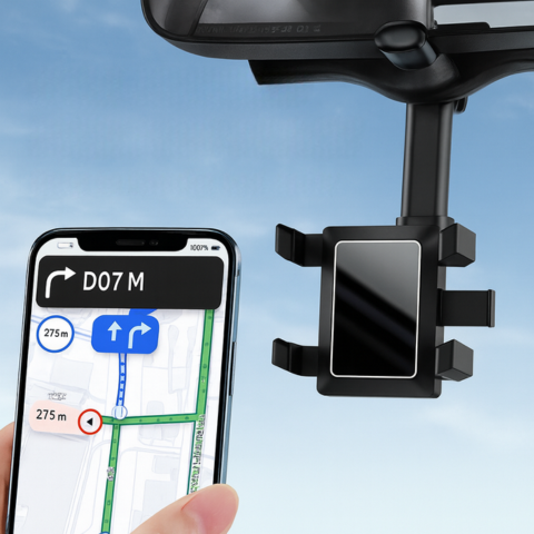 車の電話サポート — ミラーへの取り付けと調整可能