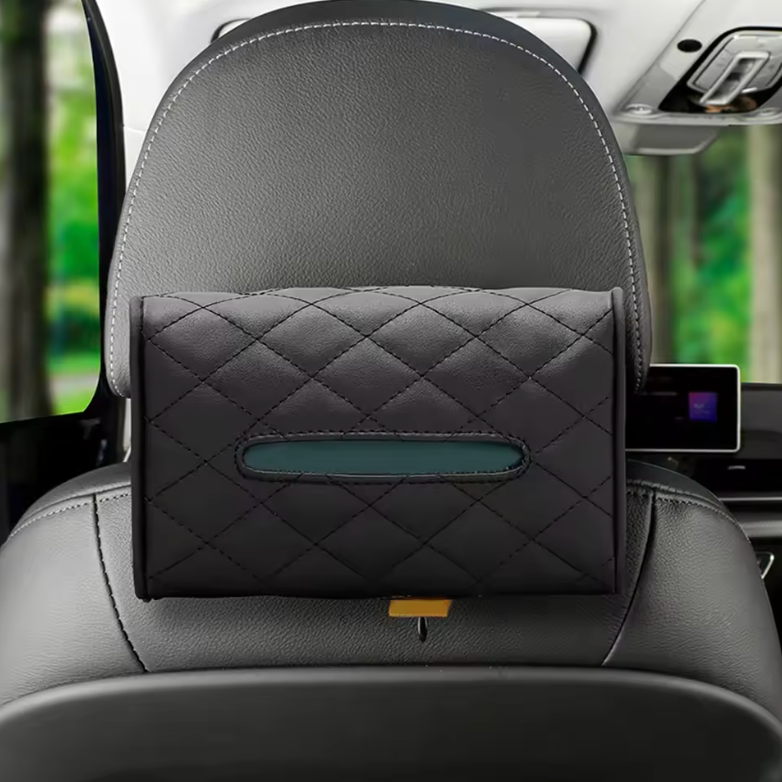 PUレザー製の車用ティッシュボックス - サンシェードまたはヘッドレストに取り付け