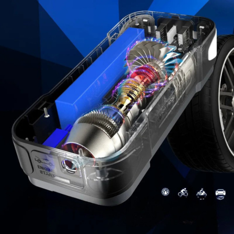Iniciador de Carro Portátil — Multifuncional com Compressor 