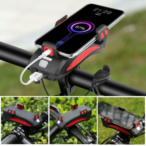 Multifunkčná bicyklová lampa – Klaksón a držiak na telefón 