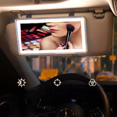 Espelho LED Para Para-Sol De Carro – Iluminação Ajustável E Recarregável 