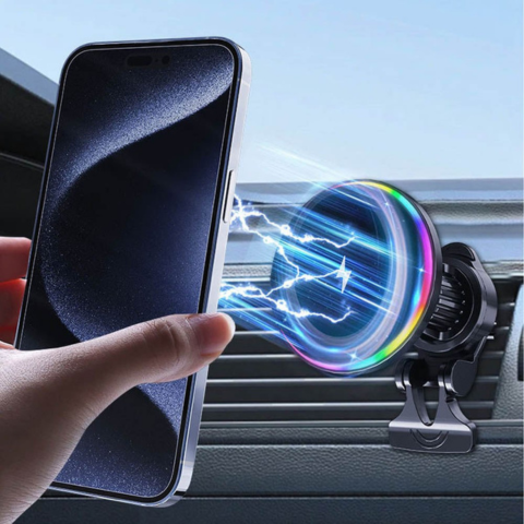 Supporto per Telefono Auto – Ricarica Senza Fili e Illuminazione a Led 