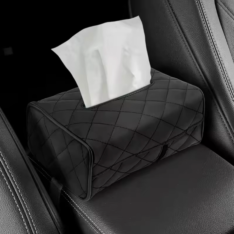 PUレザー製の車用ティッシュボックス - サンシェードまたはヘッドレストに取り付け 