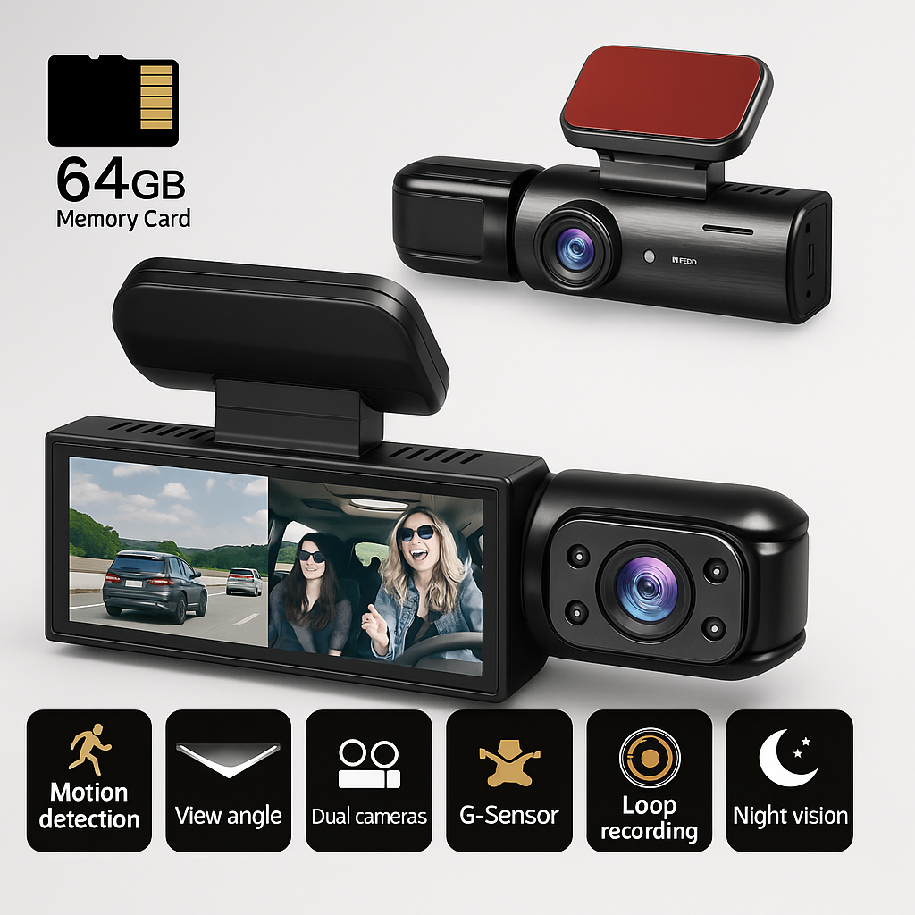 Dashcam Dubbel Full HD Auto - Nachtzicht + Interne Camera 