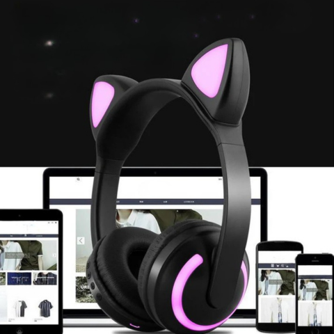 Auriculares de gato Bluetooth iluminados - Conforto de audição e estilo original
