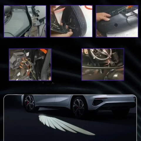 Světlo na dveřích auta s andělskými křídly - vizuální efekt a jedinečný styl